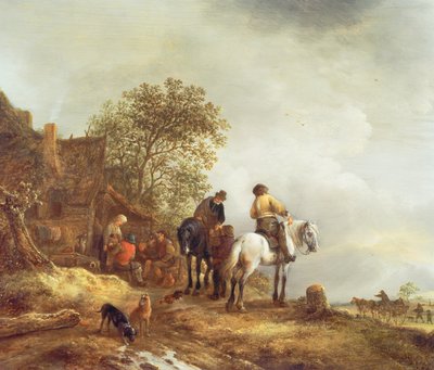 Landschap met ruiters door Adriaen Jansz. van Ostade